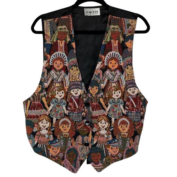 Vtg 90s Tapestry Vest “We Are The World” Children Multicultural Dolls sz L - Picture 1 of 8